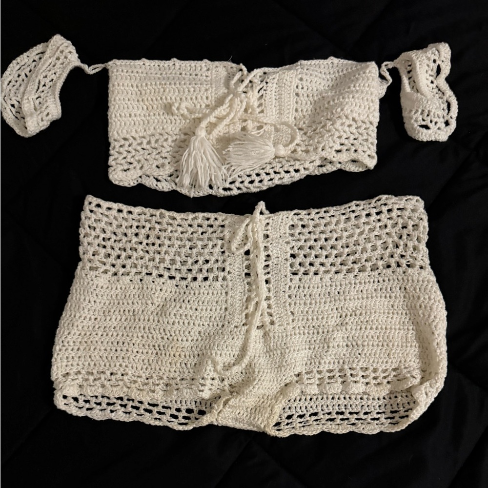 Beautiful white crochet short & top set